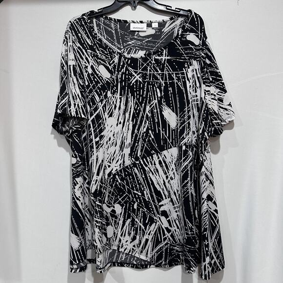 Avenue Shirt Womens 22/24 Black White Abstract Plus Size Tunic Top Stretch - Picture 1 of 7